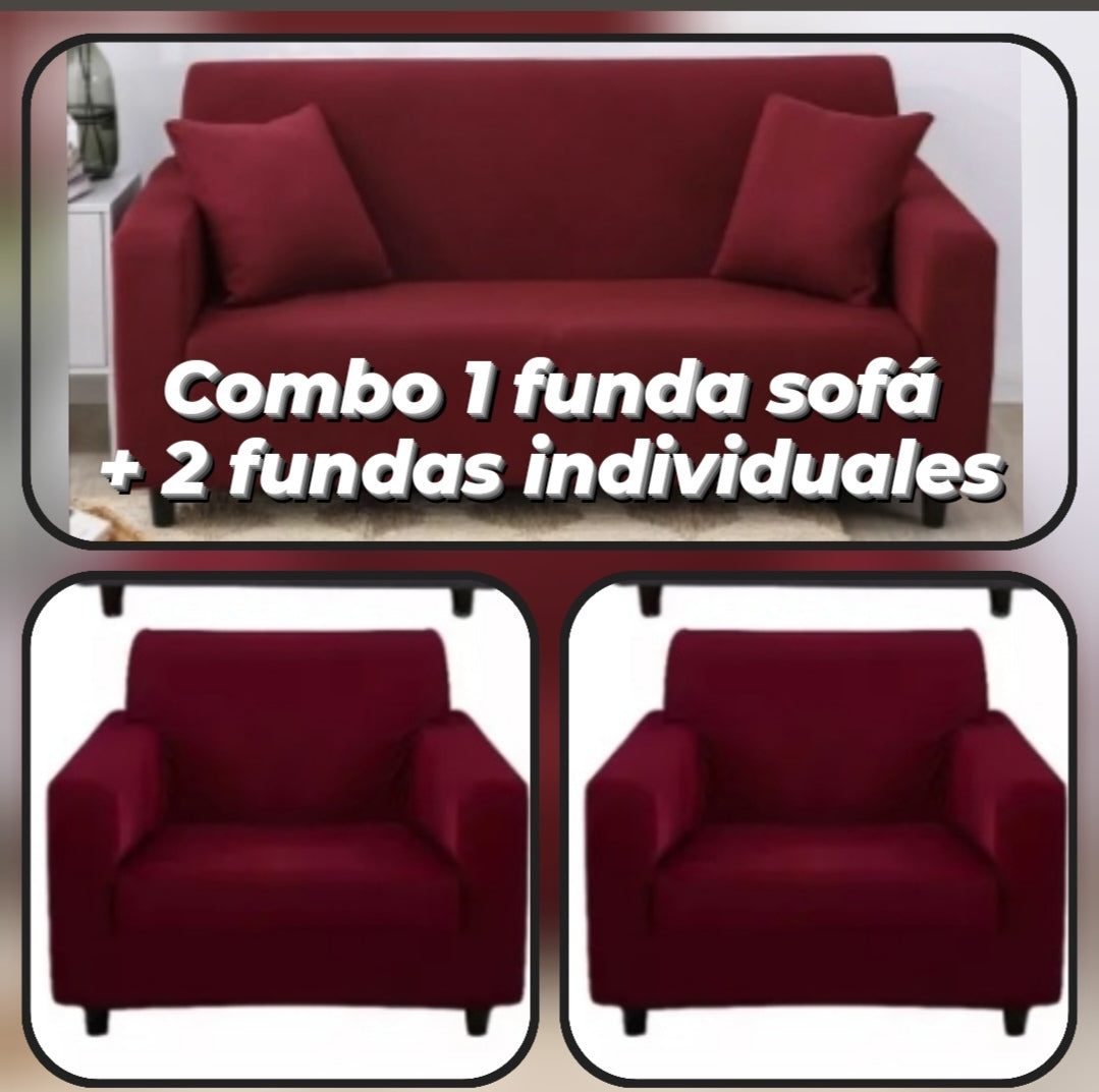 COMBO 2 FUNDAS INDIVIDUALES + 1 FUNDA SOFA 3 PUESTOS