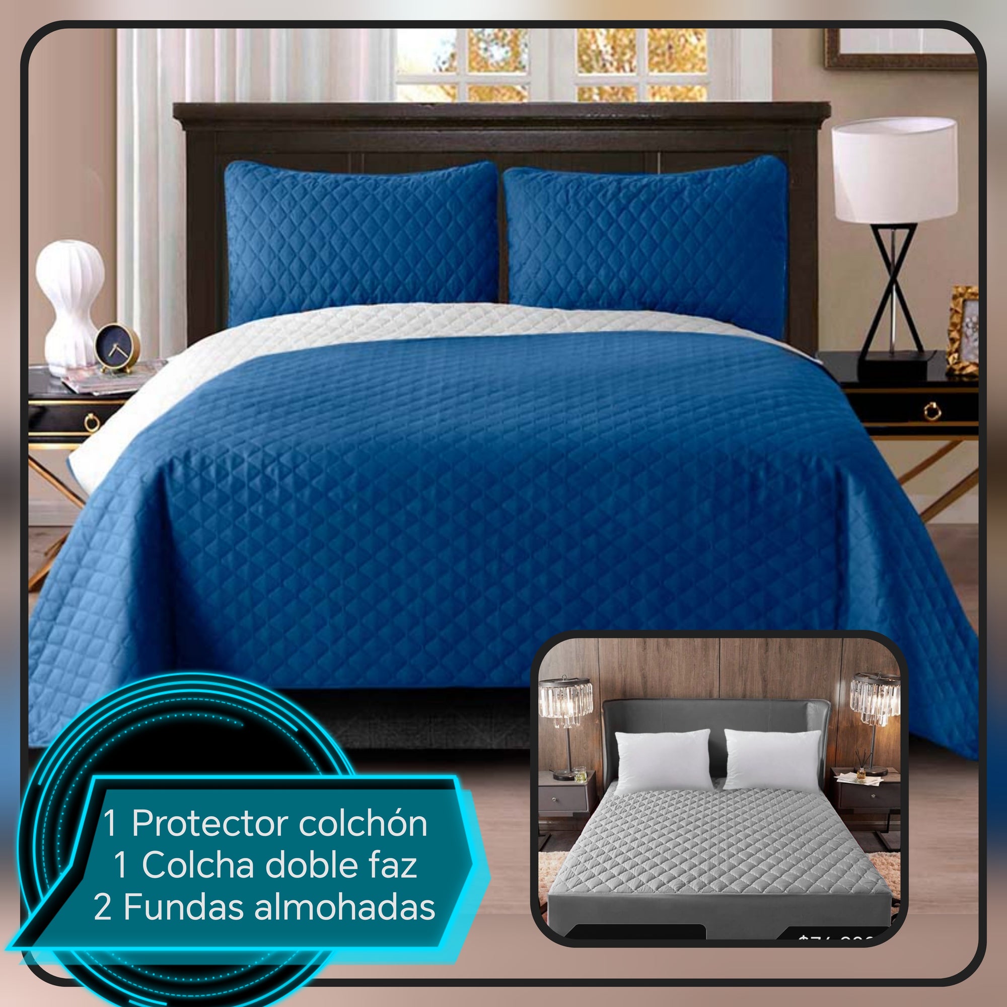 COMBO COLCHA DOBLE FAZ + PROTECTOR COLCHON