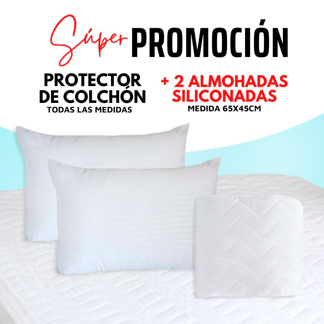 COMBO AFRIKA: 1 PROTECTOR COLCHÓN ACOLCHADO + 2 ALMOHADAS