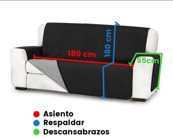 Protector Cubre Sofá 3 Plazas Reversible Negro y Gris - Entregas